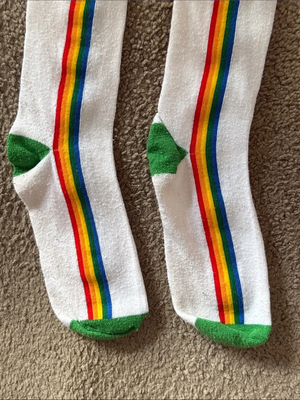Women’s St. Patrick’s Day Socks with Green Shamrock & Rainbow Stripe!